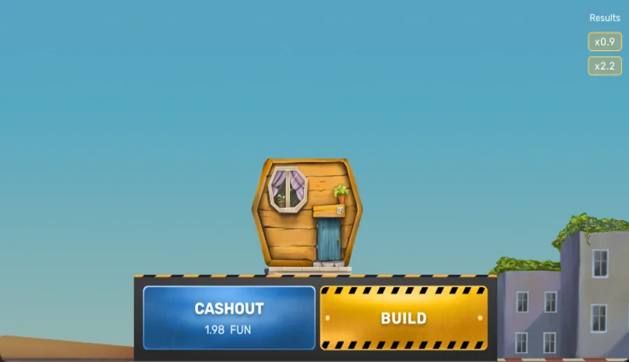Live round with one floor placed, a Cashout 1.98 FUN