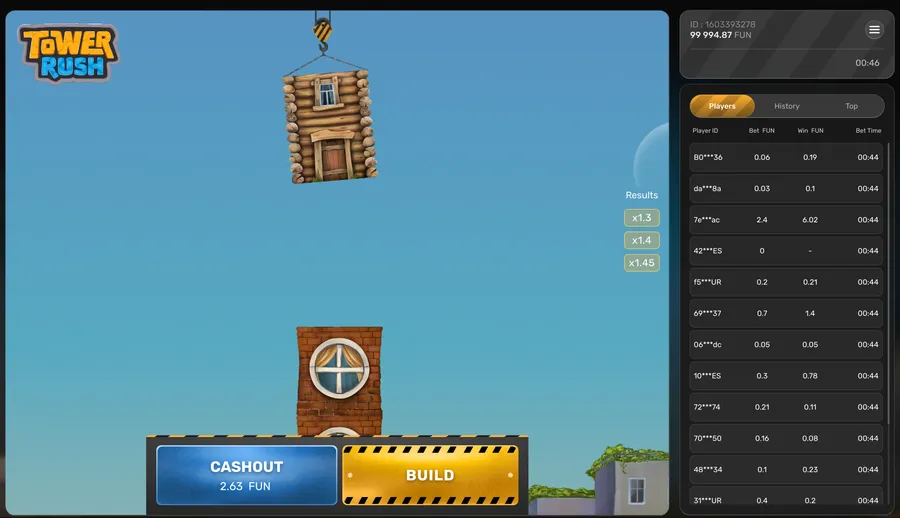 Three-floor build with a log floor on the crane, Results