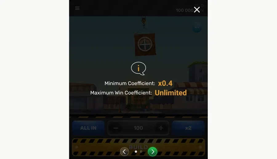 Mobile launcher info screen stating Minimum Coefficient