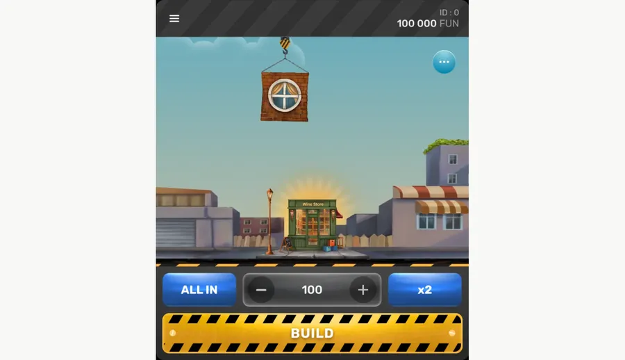 Mobile demo client idle, a crane above a Wine Store