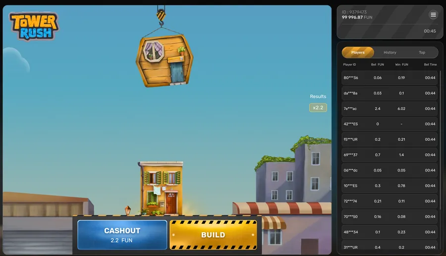 First floor landed at x2.2 with Cashout reading 2.2 Fun in
