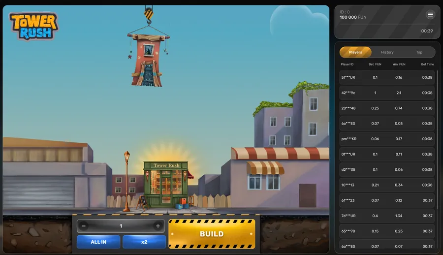 Tower Rush idle scene with the Players tab listing other dem